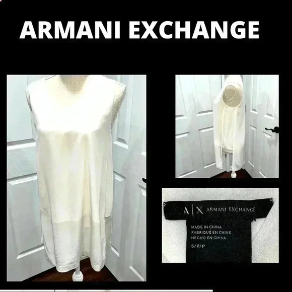 Armani Exchange, long line, split sides, offwhite, lined sleeveless v-neck shirt - Picture 1 of 8
